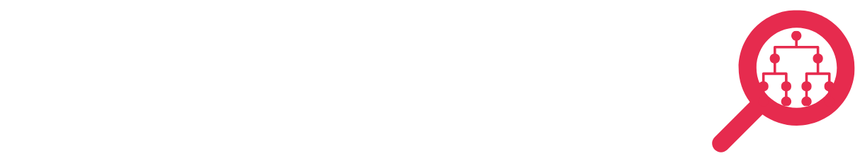 Logo GeneaLab en violet et rose pourpre, avec le nom "GeneaLab" suivi d'une loupe contenant un arbre généalogique.